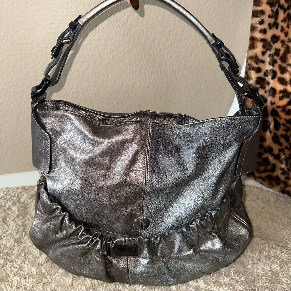Burberry Silver Curzon Ruched Bag